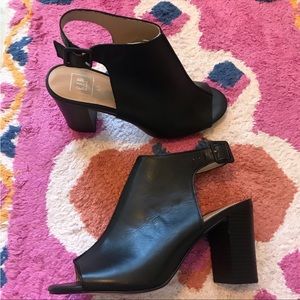 Gap Peep Toe Black Leather Block Heels, size 9.5
